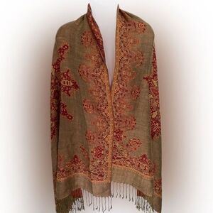 Scarf /Wrap - 28 x68 brown orange /gold /brown , rayon